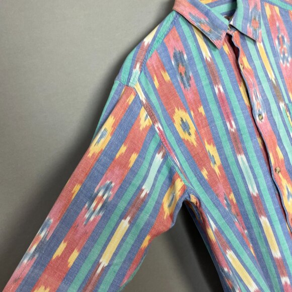 Vintage 90s Striped Button-Up Shirt Southwestern FLAWS Men Size Large Cotton - Picture 15 of 15